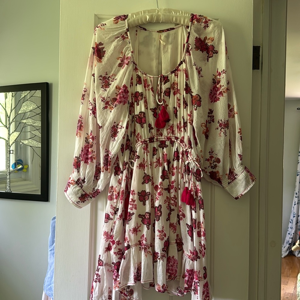 Free People white and hot pink Floral Sheer Dress lined